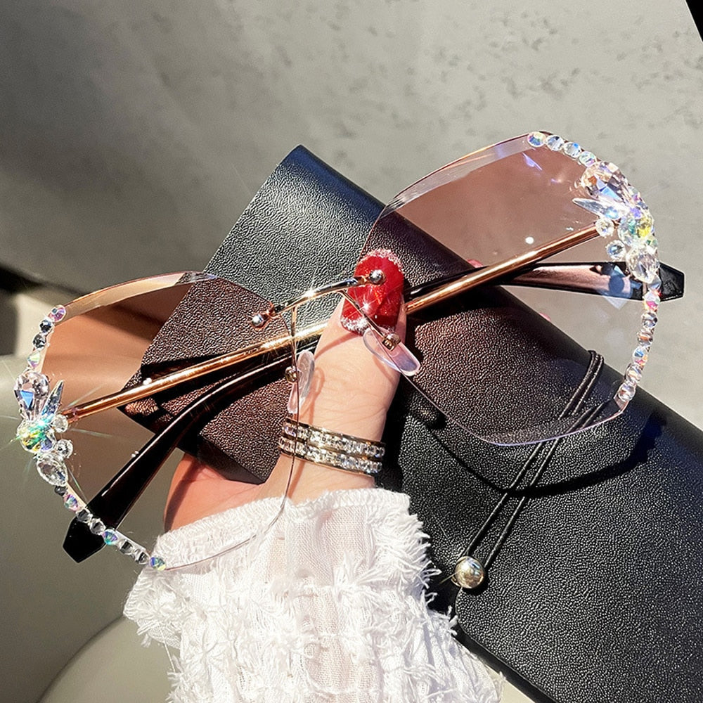 Vintage Rimless Rhinestone Sunglasses Women