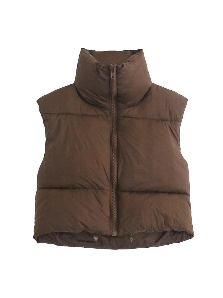 Women Fashion Brown Cropped Vest