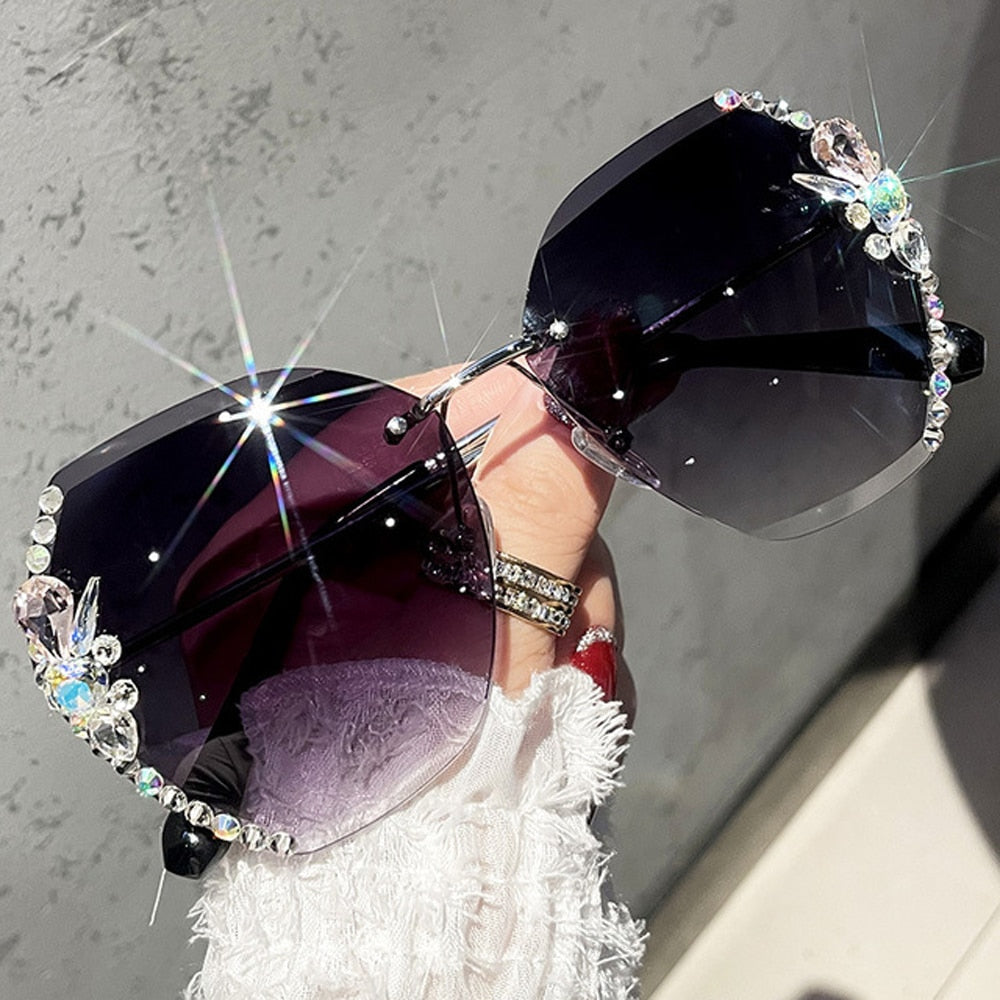 Vintage Rimless Rhinestone Sunglasses Women