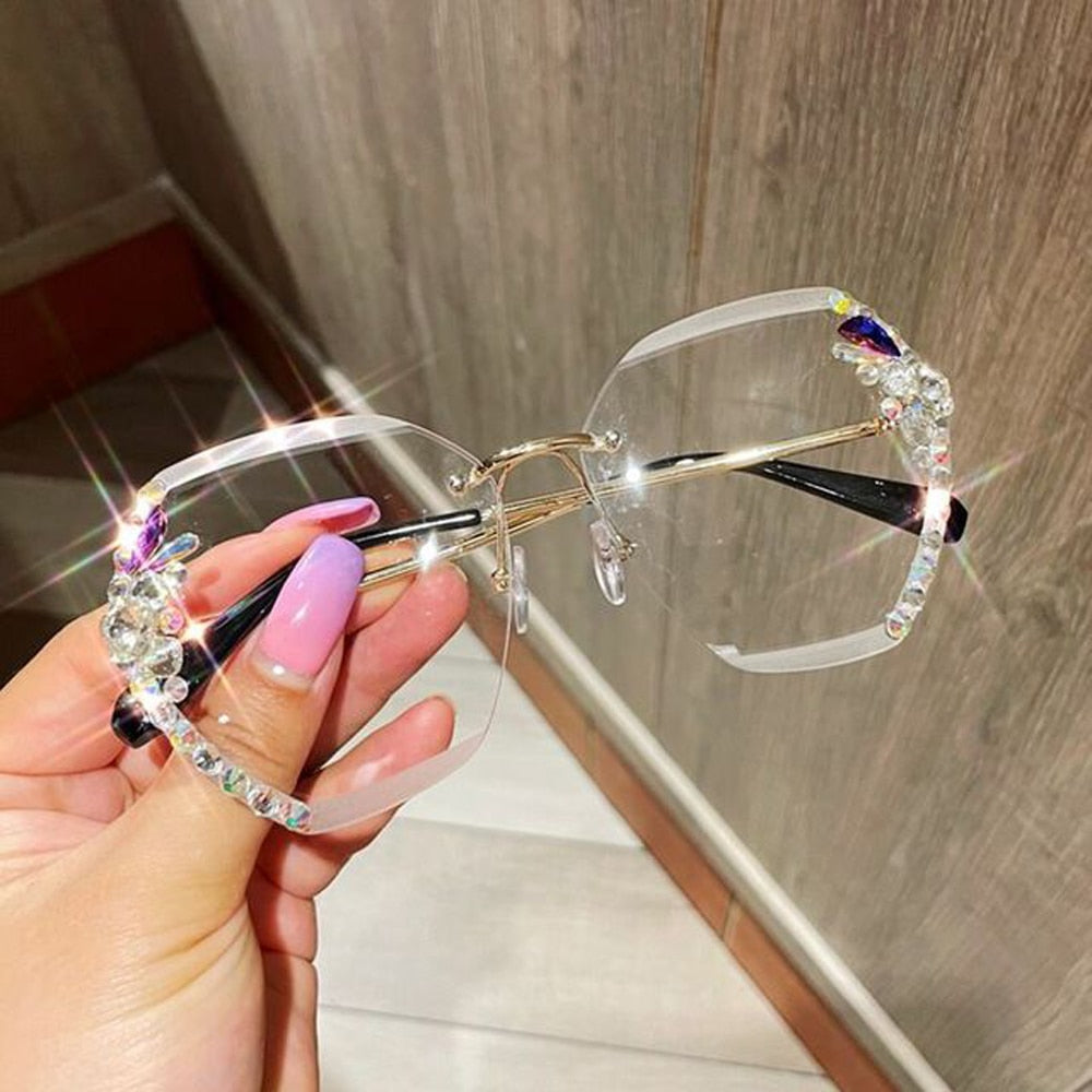 Vintage Rimless Rhinestone Sunglasses Women