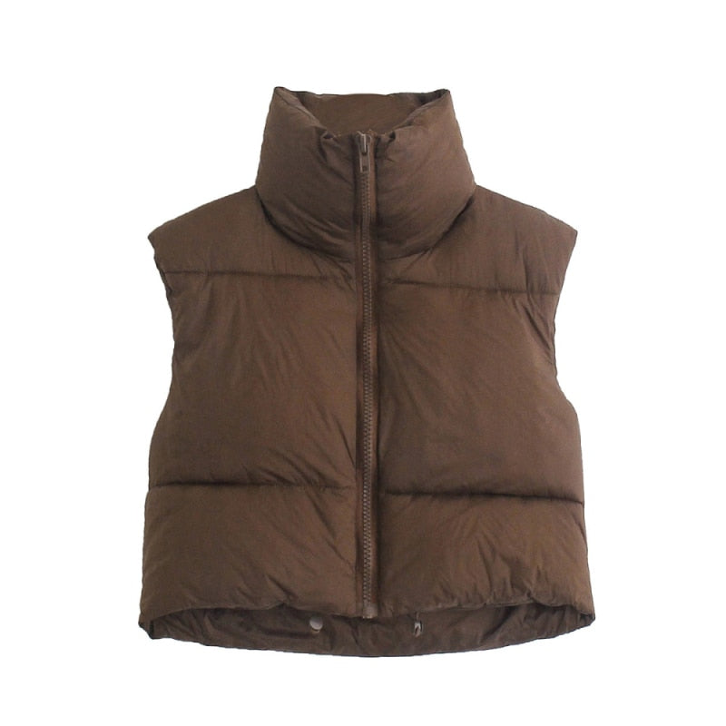 Women Fashion Brown Cropped Vest