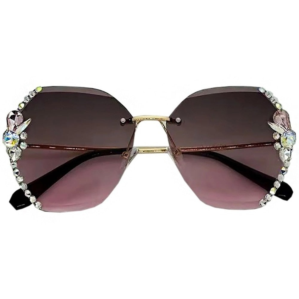 Vintage Rimless Rhinestone Sunglasses Women