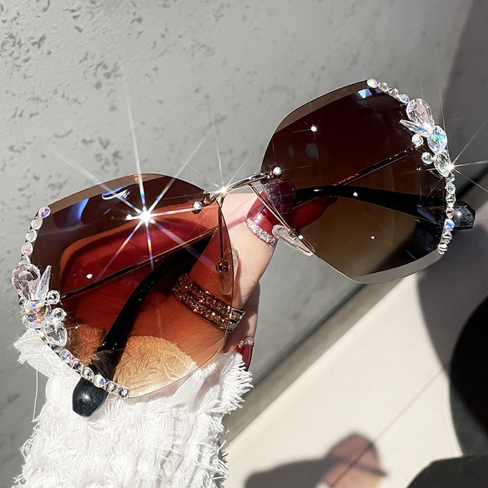 Vintage Rimless Rhinestone Sunglasses Women