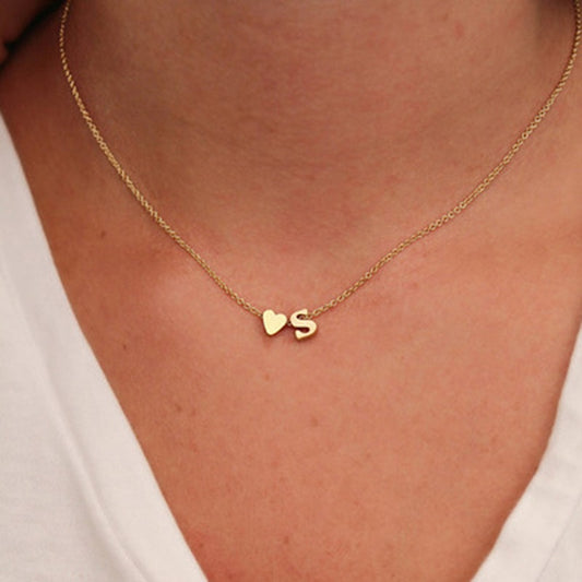 Tiny Heart Dainty Initial Necklace